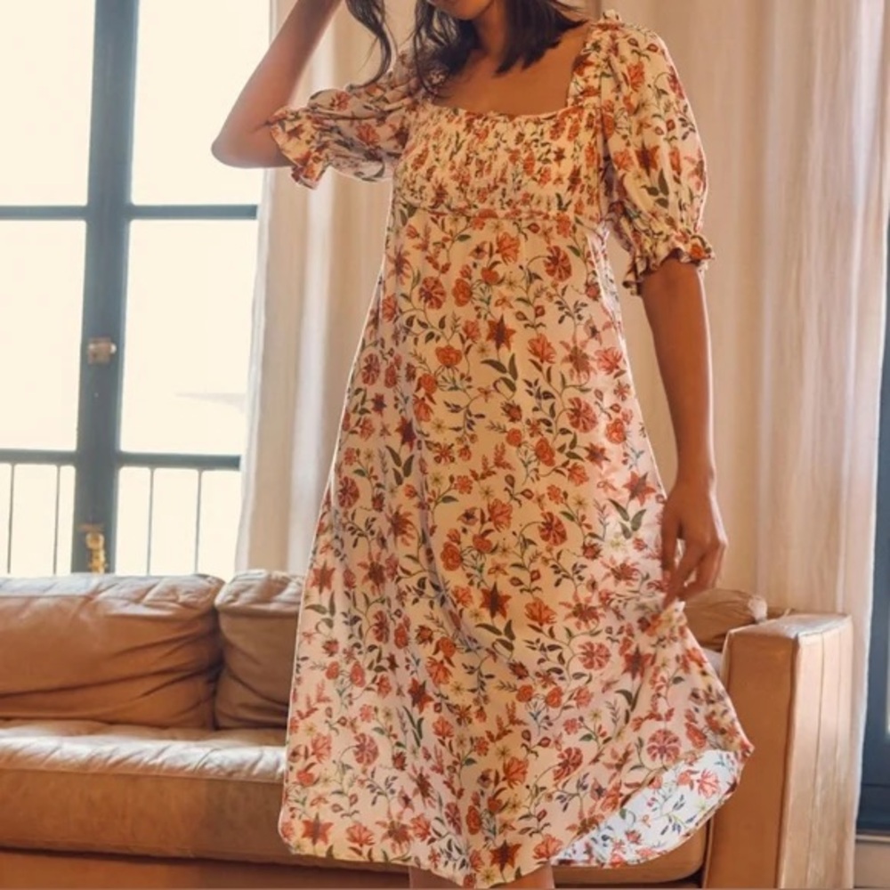 Anthropologie White and Red Puff Sleeve Sundress